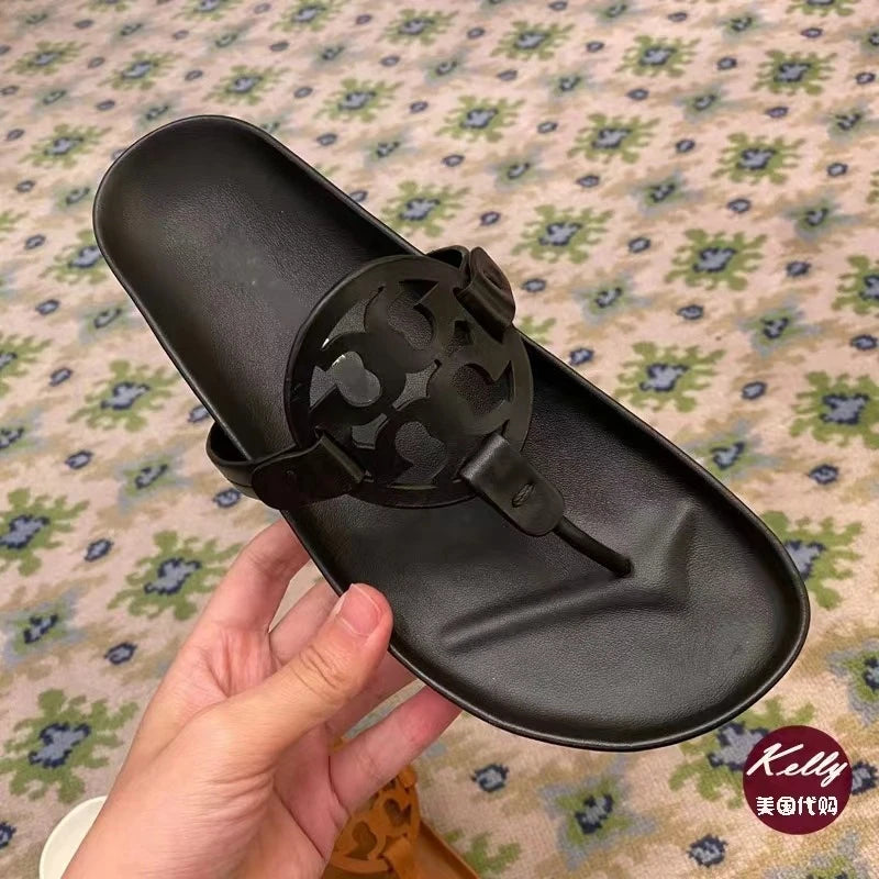 2025 Summer New Women's Casual Flat Slippers Non Slip Beach Thick Bottom Clamping Flip Flops black