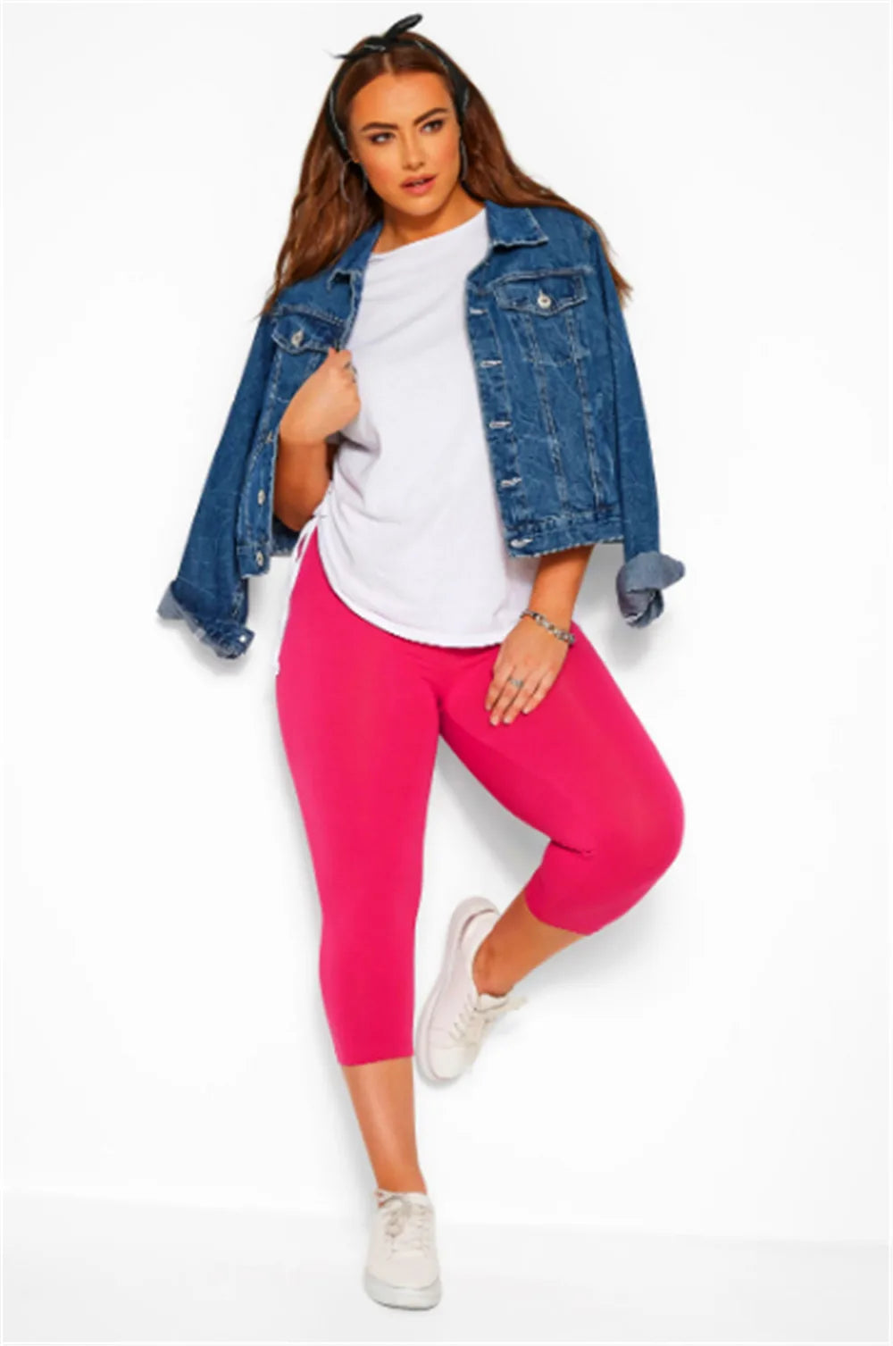 Women Capris Plus Size Curve Cropped Leggings Ultra Strech White Blue Orange Black Stretchy Work Out Leggings 2X 3X