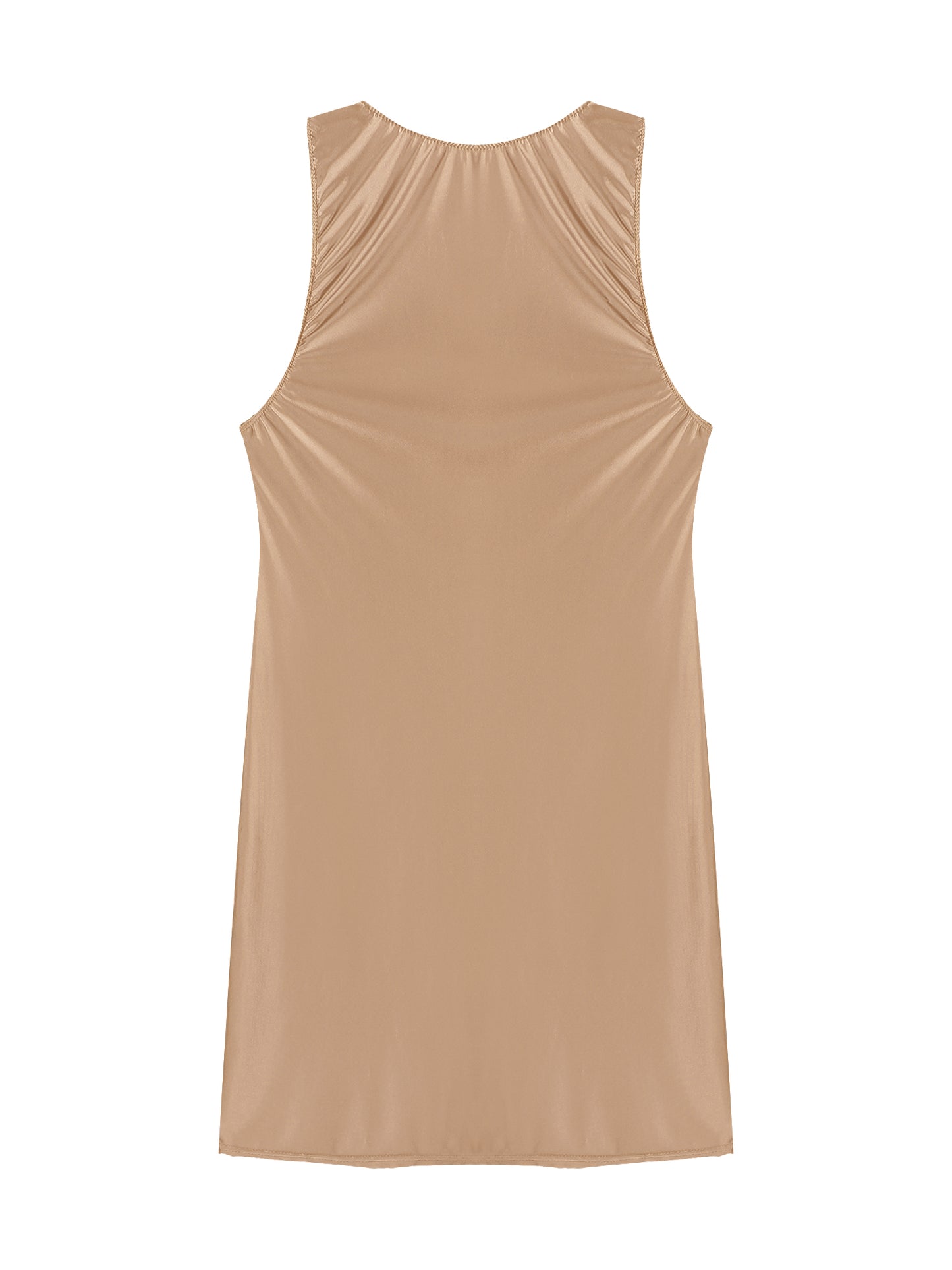 Women's Oil Glossy Stretch Tank Mini Dress Solid Color Sleeveless Tights Bodycon Short Dress Stretch U Neck Party Sundress