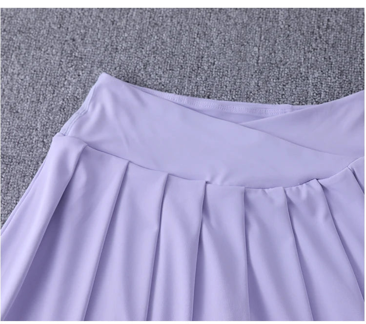 2024 New Best-Selling Pleated Nylon Spandex High Waisted Pocket Skirt With Anti Glare A-Line Sports Tennis Skirt