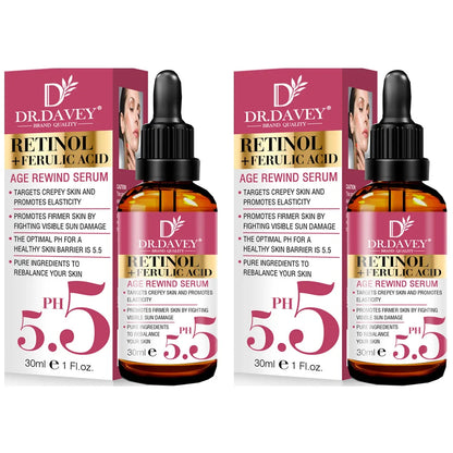 Newest Retinol+Ferulic Acid Age Rewind Serum For Face Whitening Serum Brightening Hydrating Face Serum Fade Fine Lines Skin Care 2 PcsX30ml