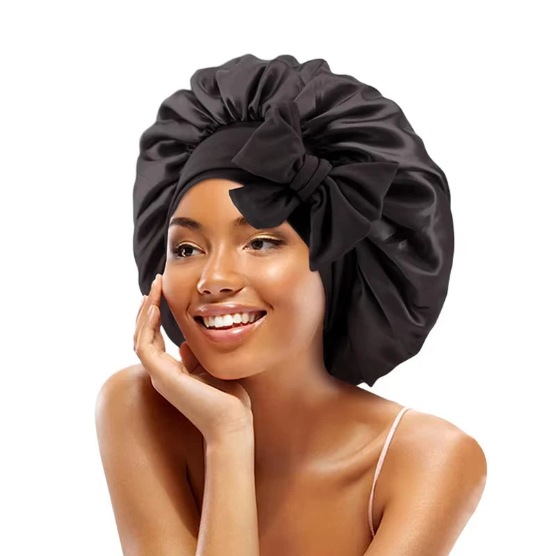 high-quality Mulberry Silk Sleeping Bonnet for Women Large Sleep Cap with Wide Elastic Tie Band for Curly Dreadlock Braid Hair C Badiee Stylez