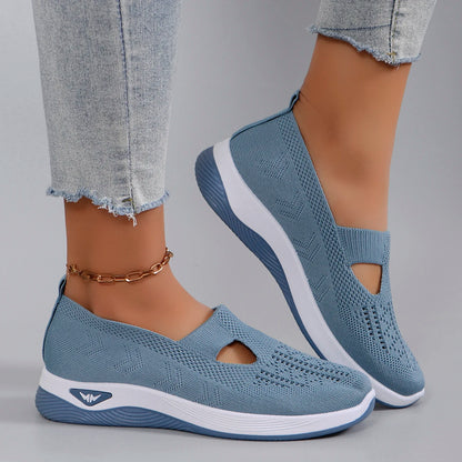 Spring new women's sports shoes, fashionable, breathable, lightweight, non-slip, wear-resistant, casual sports shoes, flat shoes Blue