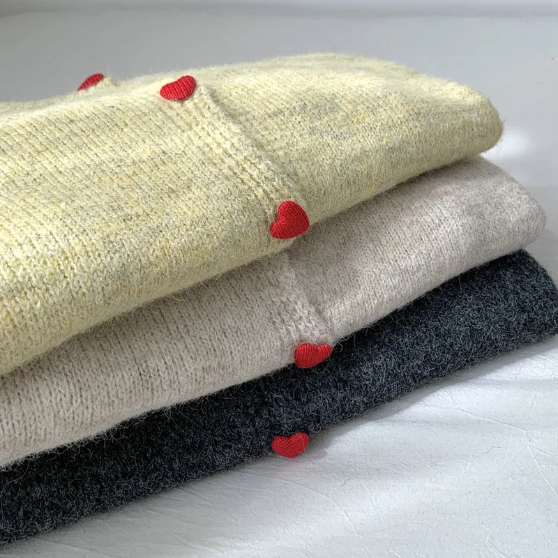 DGLUKE Crew Neck Knit Cardigan For Women Long Sleeve Fluffy Cashmere Sweater Coat Autumn Winter Button Through Cardigans Korean