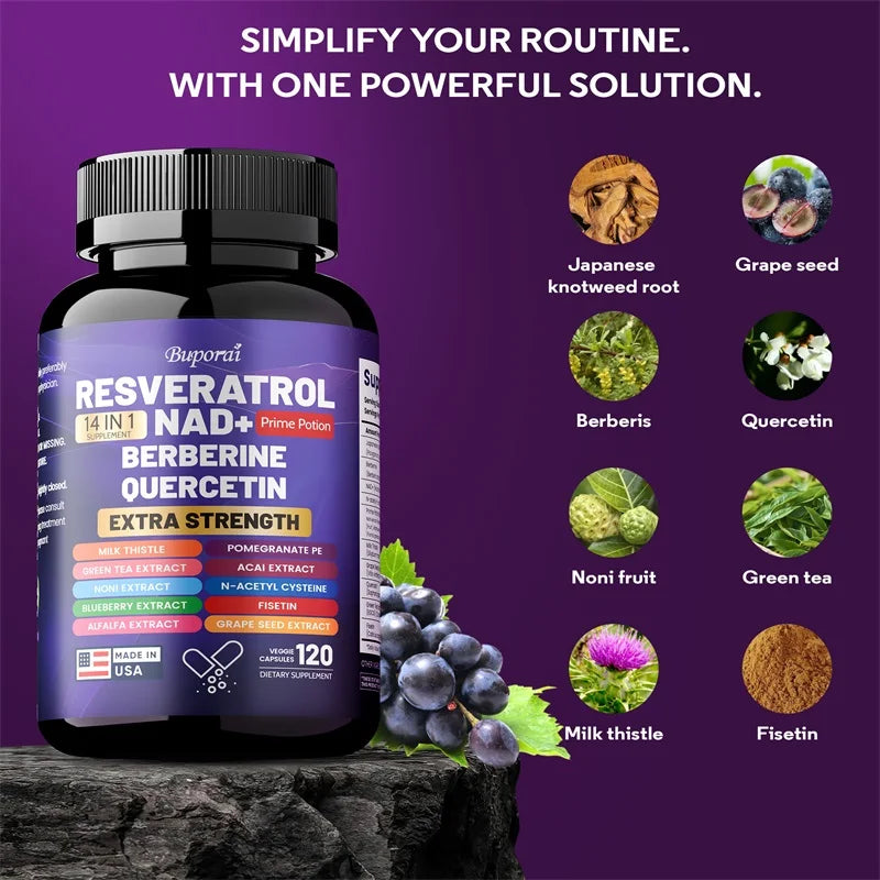 Resveratrol Nad+ Berberine, Quercetin - Improve Aging, Anti-oxidation, Regulate Metabolism, Protect Nerves