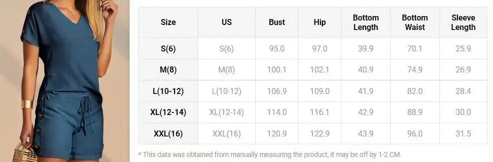 Women Tracksuit Short Sets Short Sleeve Pullover V Neck Tops High Waist Straight Pants Pockets Drawstring Button Casual 2024