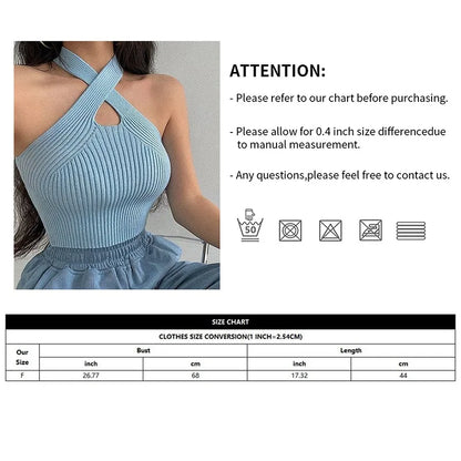 Women Halter Tops Sports Vest Female Knitted Off Shoulder Crop Tops Cross Strappy Sexy Tank Tops For Women 2023 Summer y2k