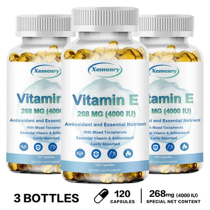 Vitamin E Capsules- Brightens Skin, Tightens Skin, Reduce Wrinkles, Anti-aging, Antioxidant 120 Capsule-3bottles