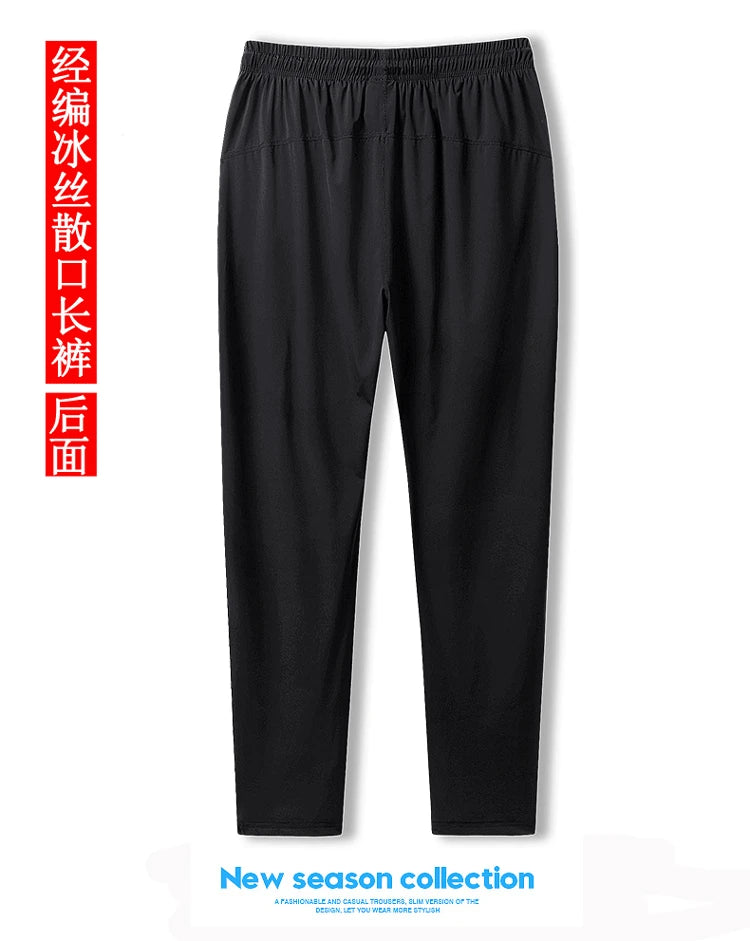 Big Size Men's Pants Ice Silk Stretch Elastic Waist Sweatpants Men Summer Casual Sport Joggers Black Mesh Trouser Male Large 9XL