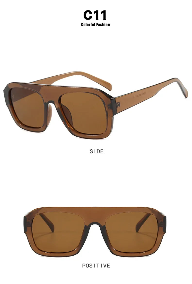 JNPCXI Fashion Square Women Sunglasses Shades UV400 Retro Leopard Tea Candy Color Gradient Men Punk Sun Glasses