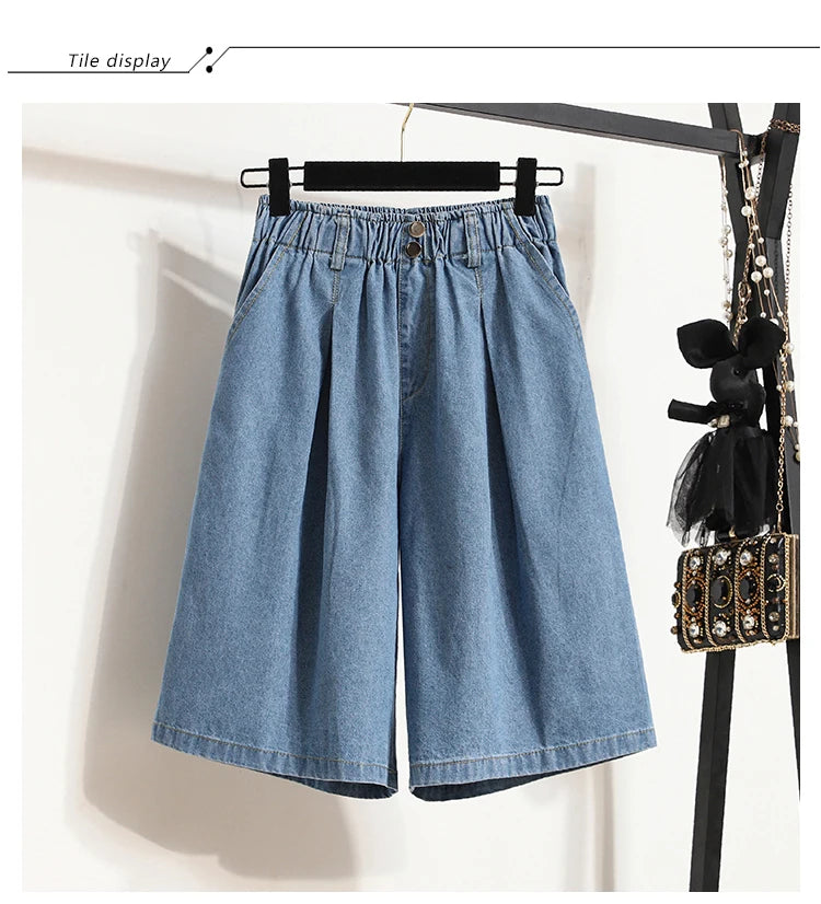 High Waist Wide Leg Loose Denim Shorts Women 2024 Summer New Arrivals Half Length Blue Color Jeans Shorts Korean Casual Jeans