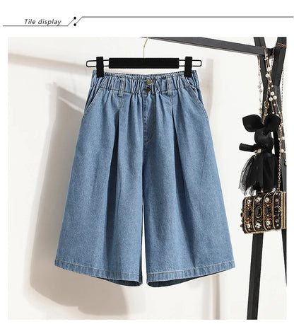 High Waist Wide Leg Loose Denim Shorts Women 2024 Summer New Arrivals Half Length Blue Color Jeans Shorts Korean Casual Jeans