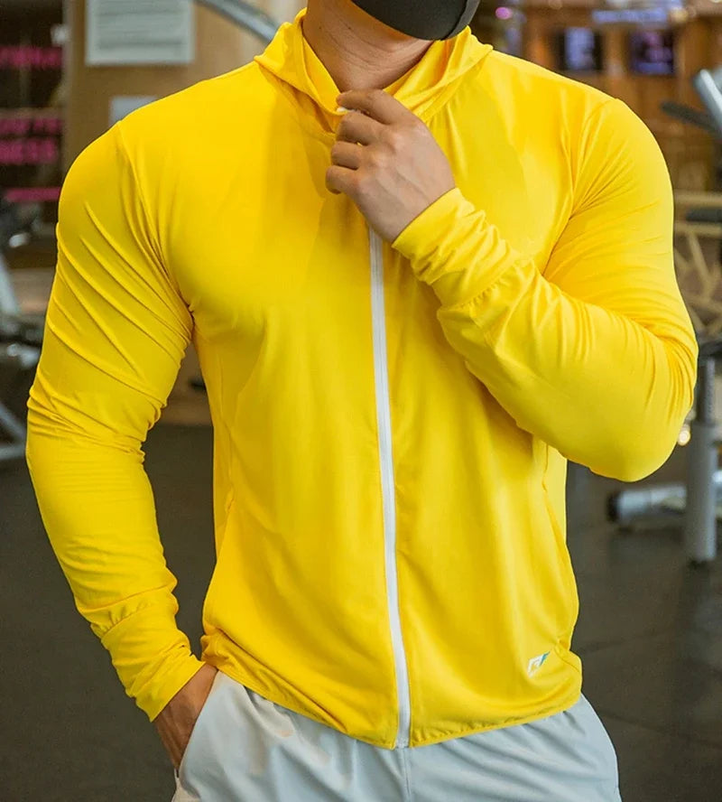 2023 new Men's Jacket Zip Hoodie Long Sleeve T-shirts Gym Sports Clothing Running Male Coat Jackets For Men Hooded Sweatshirts P102-5 yellow