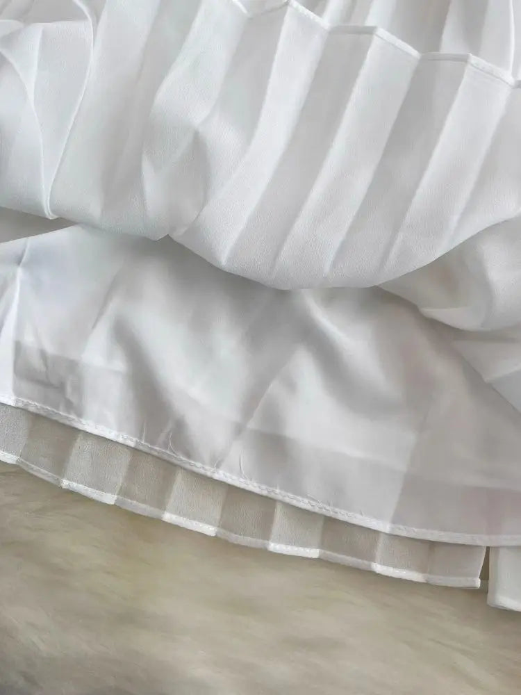 Summer Elegant Crochet Lace Patchwork Chiffon Pleated Dress Women's Short Sleeve Hollow Out Flower Buttons Belt Runway Vestidos