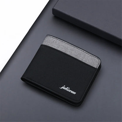 New Style Mini Thin Men Wallet Card Holder Men'S Purse Coin Pouch Id Card Holder Short Canvas Card Holder Wallet Black