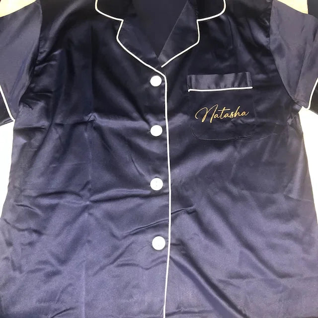 Monogram Bridesmaids Bridal Party Pyjamas Personalized Silky Satin Pajamas Bride and Bridal Squad Silk Satin Wedding Pyjama Set