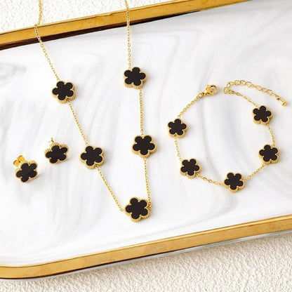 3Pcs Stainless Steel Hot Selling Gold Plated Clover Necklace Earrings Bracelet Jewelry Set Five Leaf Flower Jewelry For Women Jewelry Set 1