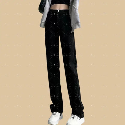 Embroidery High Waited Jeans Woman Street Fashion Vintage Hip Hop Washing Women Jeans Casual Versatile Y2k Pants Black Jeans 2