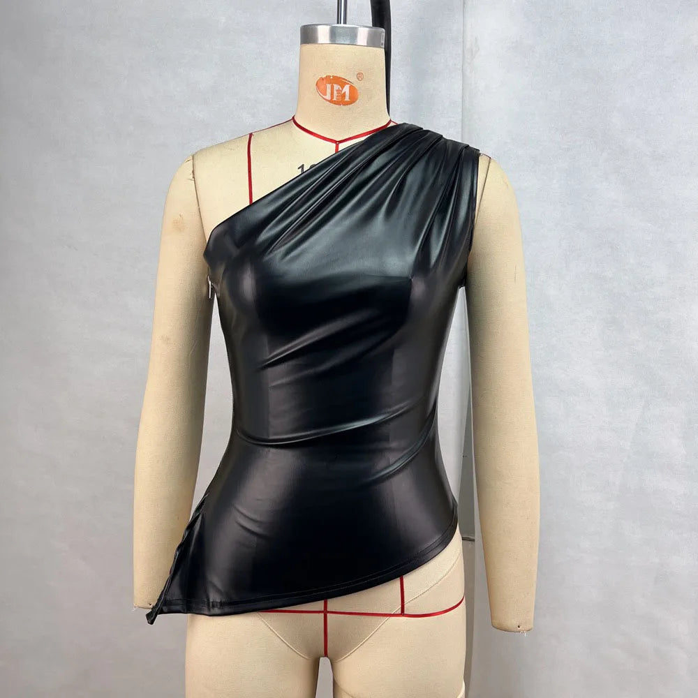 2025 Fall Snd Winter New Pure Color Slim Sleeveless One-Shoulder Slanting Collar Zipper Show Thin Jacket