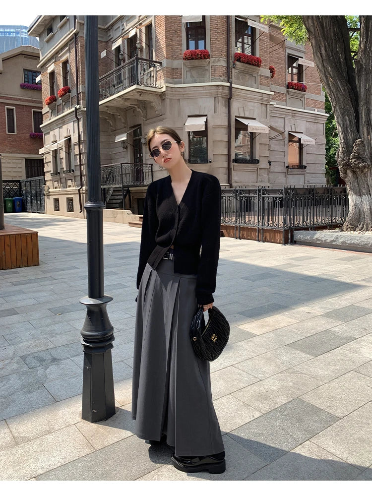 AOSSVIAO Knitted Casual Cardigan 2025 Autumn Winter Elegance Solid Color V-neck Sweater Unique and Niche Slim Fit Tops Badiee Stylez