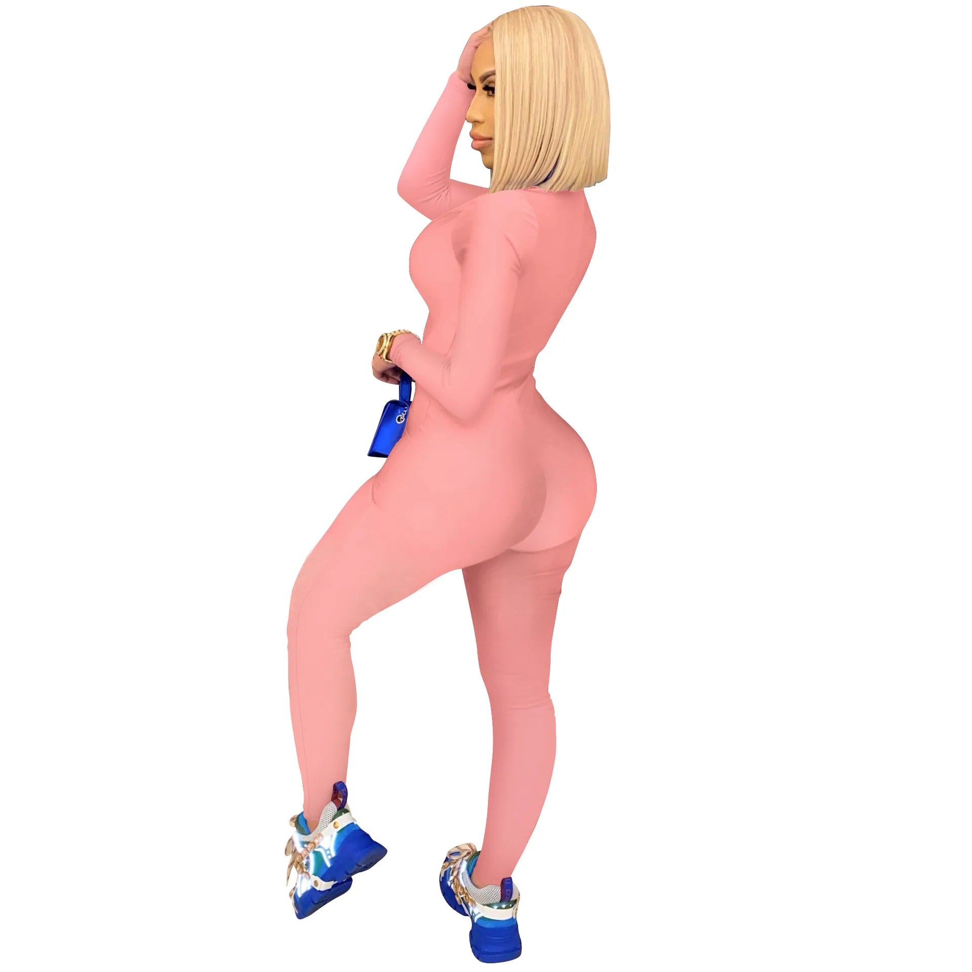 Women's Bodycon One-piece Jumpsuit Long Sleeved Big Zipper Female Casual Sport Workout Skinny Activity Wear Overalls Tops Badiee Stylez