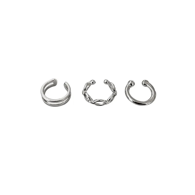 3Pcs/Lot  Silver Color Chain Ear Cuff Non-Piercing Fake Cartilage Clip Earrings For Women Men Creative Trend Christmas Jewelry Badiee Stylez
