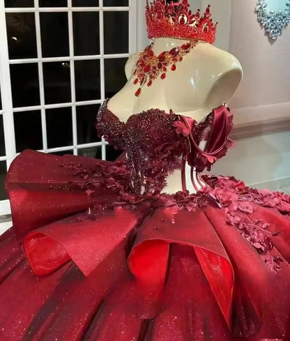 ANGELSBRIDEP Glittering Burgundy Quinceanera Dress Beading Lace Flower Birthday Party Court Train Vestidos De 15 Anos Customized Badiee Stylez