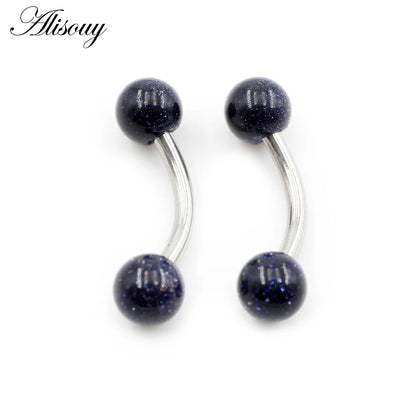 Alisouy 2PCS 14G Stainess Steel 5mm Stone Ball Eyebrow Curved Barbell Lip Ring Snug Daith Helix Earrings Body Piercing Jewelry EM1939B