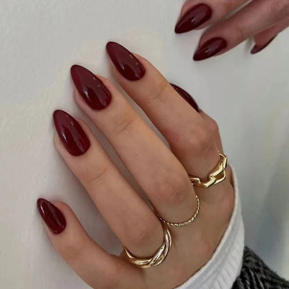 Almond Mid-length Black Fake Nail Solid Color Press on Nails Simple Full Cover Artificial Nail For Girls Nail Extension 24Pcs Y8
