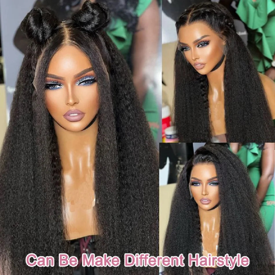High Density Kinky Straight 360 Lace Front Wigs Human Hair Brazilian 40 Inch Yaki Straight 13x6 HD Lace Frontal Wig Preplucked