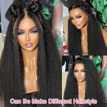 High Density Kinky Straight 360 Lace Front Wigs Human Hair Brazilian 40 Inch Yaki Straight 13x6 HD Lace Frontal Wig Preplucked