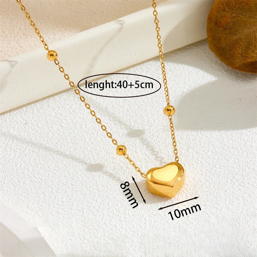 Elegant 3D Heart Pendant Bead Chain Necklace Waterproof Stainless Steel Gold-Plated Fashion Jewelry Birthday Engagement Gifts Badiee Stylez