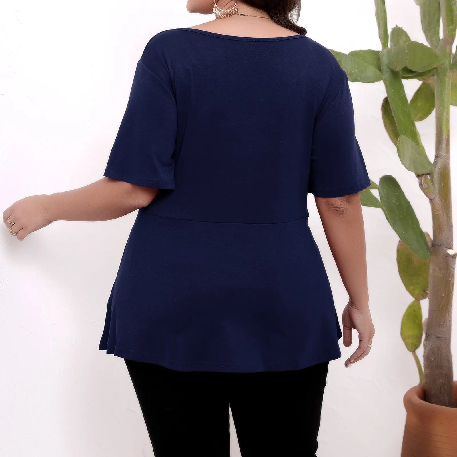 Plus size top women's short sleeve round neck belted t-shirts spring summer ladies casual T-shirt tops solid color pullover