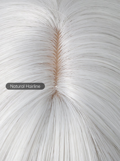 Super Long Curly Silver Synthetic Wig with Fluffy Bangs White Water Wave Hair Wigs for Women Daily Use Cosplay Colored Hair Wig