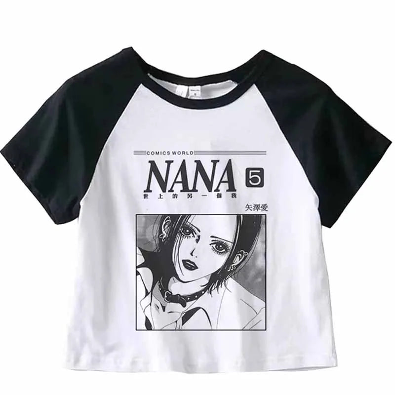 Nana Japanese Short Sleeves Anime Summer Crop Top T Shirt Casual Harajuku T Shirt Top Women Heart Graphic Tees Anime T-shirt