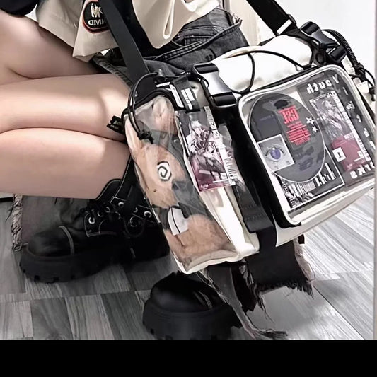 Y2K Cute Lolita Ita Bag Large Capacity Shoulder Crossbody Kawaii Girls Transparent Messenger DIY Display Casual Handbags white black