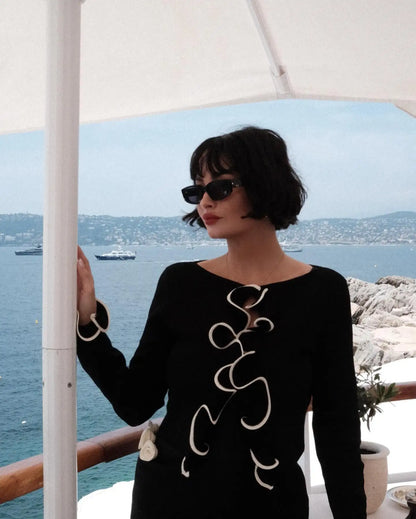 Yellow Knit Sweater Lace up Cropped Cardigan Ruffles Top For Women Black White Long Sleeve Y2K Clothing 2025 New Knitwears Fall