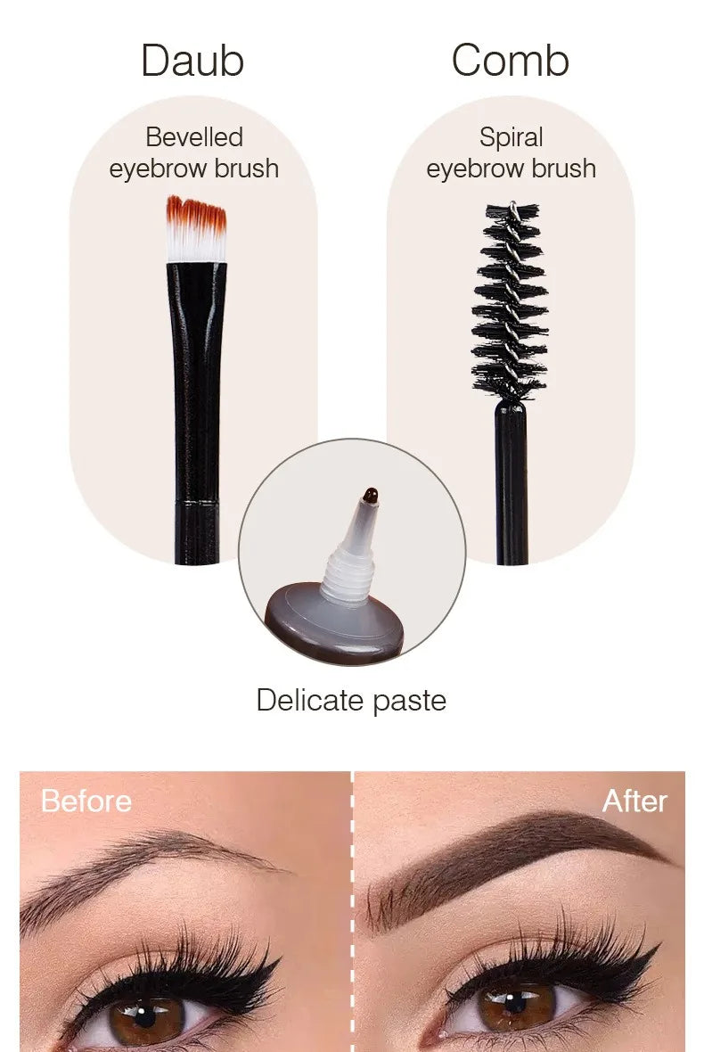 Natural Liquid Dyeing Eyebrow Cream Set Waterproof Shaping Brown Tint Pointed Tube Eyebrow Henna Mascara Paint Brush Makeup Tool