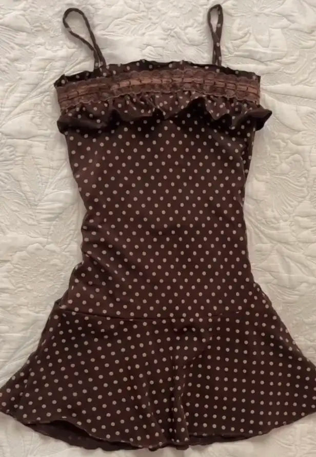 Sweet Y2K Woman Fashion Cute Clothing Dress Artsy Maiden Harajuku Sundress Aesthetic Chic Daily Fairy tale Classic Vintage Frock Brown 1