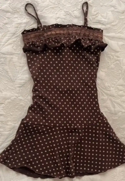 Sweet Y2K Woman Fashion Cute Clothing Dress Artsy Maiden Harajuku Sundress Aesthetic Chic Daily Fairy tale Classic Vintage Frock Brown 1