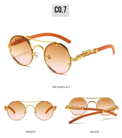 Vintage Round Sunglasses Men Women Luxury Brand Designer Cheetah Metal Casual Eyewear UV400