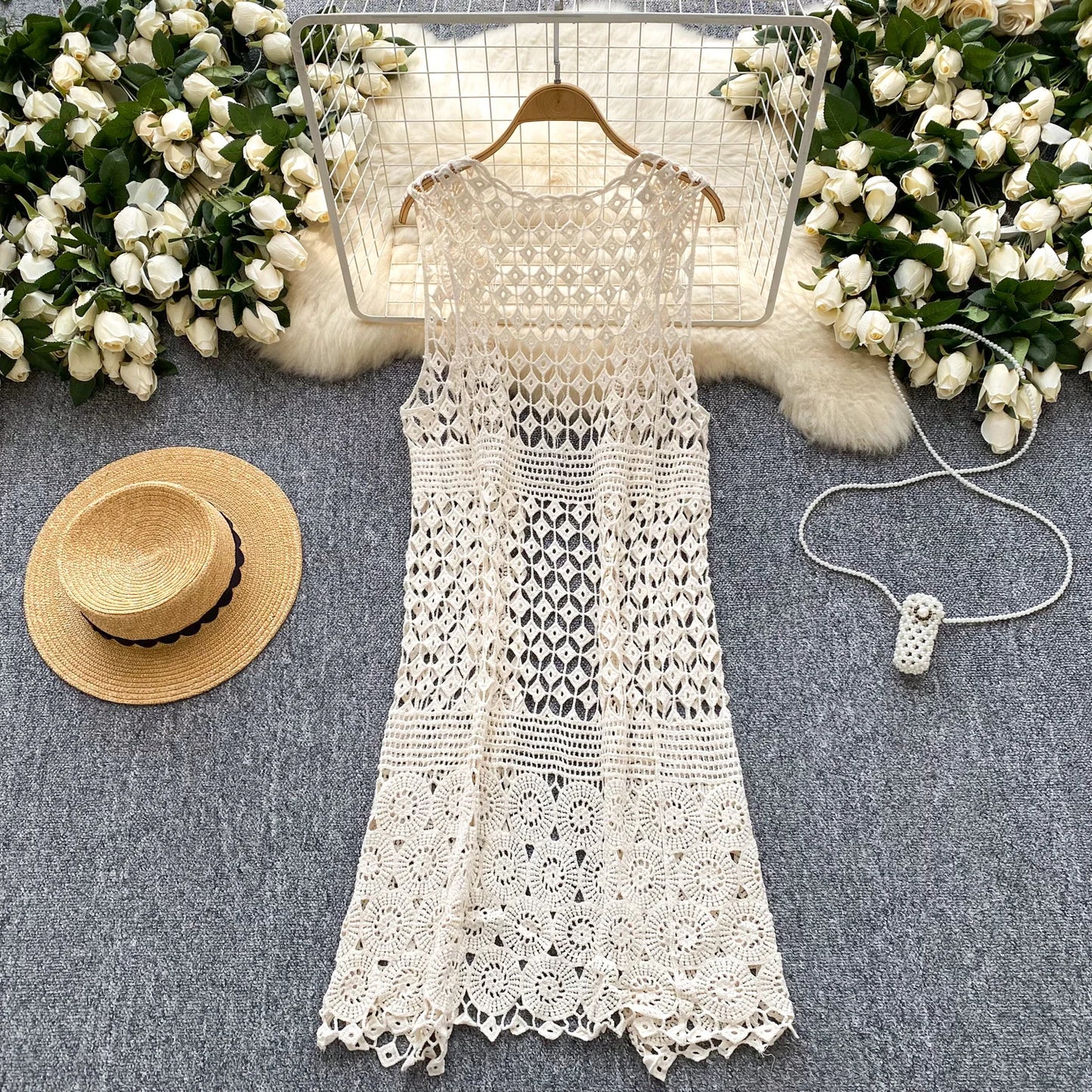 Women bohemian Sweet Knit cut out Hook flower hollow Cardigan Vintage Elegant Korean Fashion split Loose Coat Ins