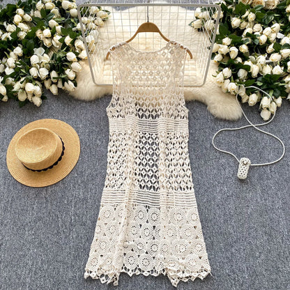 Women bohemian Sweet Knit cut out Hook flower hollow Cardigan Vintage Elegant Korean Fashion split Loose Coat Ins