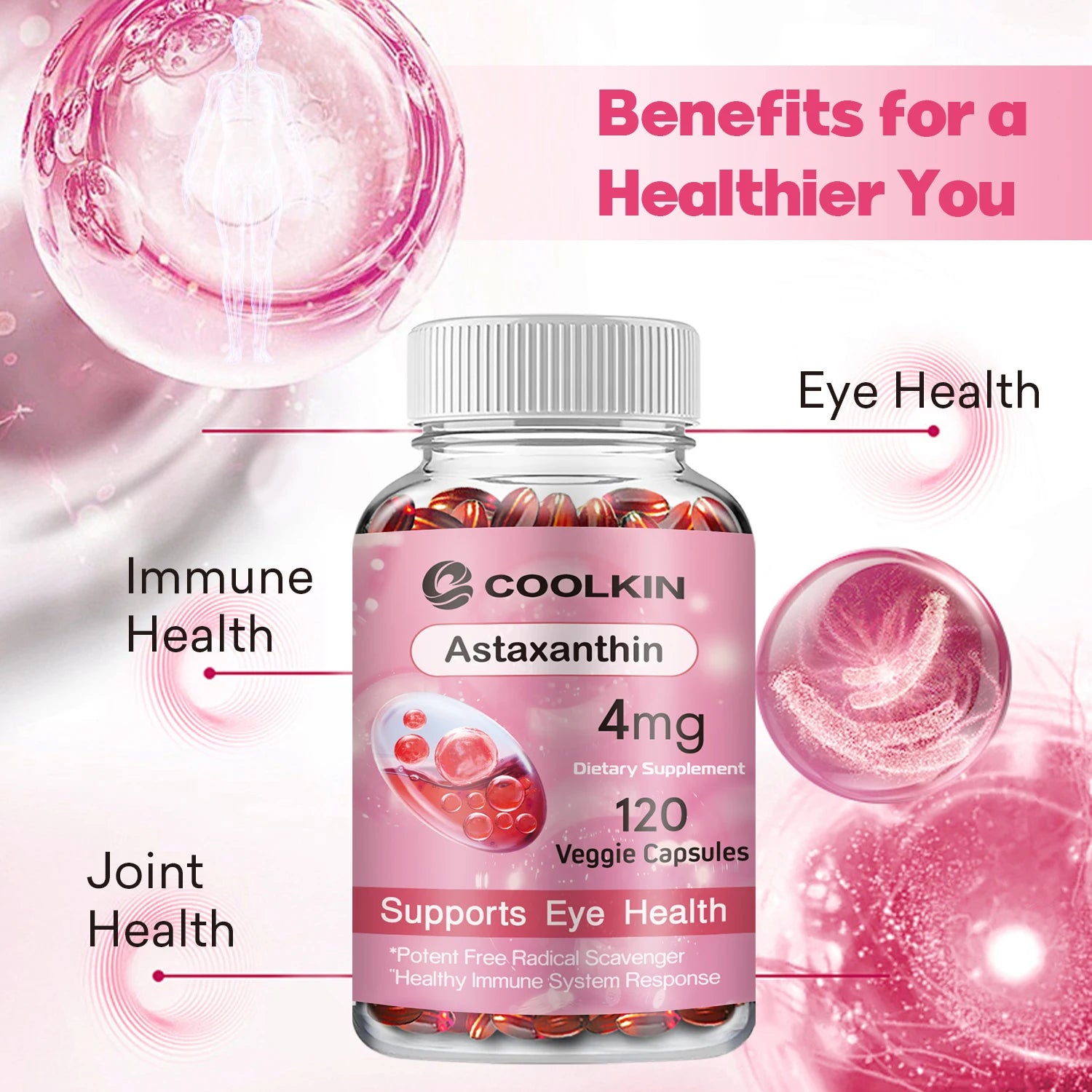 Astaxanthin - Supports Eyes, Promotes Nervous System Health, and Improves Immunity, Non-GMO Supplement