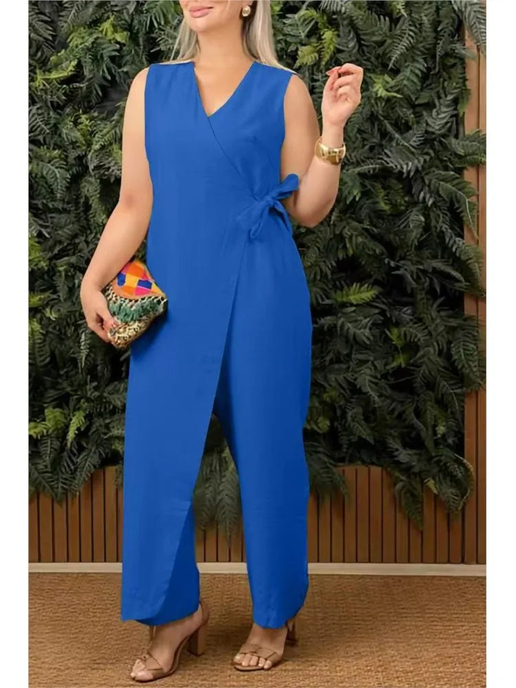 Female Casual Jumpsuit V-Neck Sleeveless Lace-up Jumpsuits For Women Fashion Office Holiday Womens Clothing Jumpsuits Summer New Badiee Stylez
