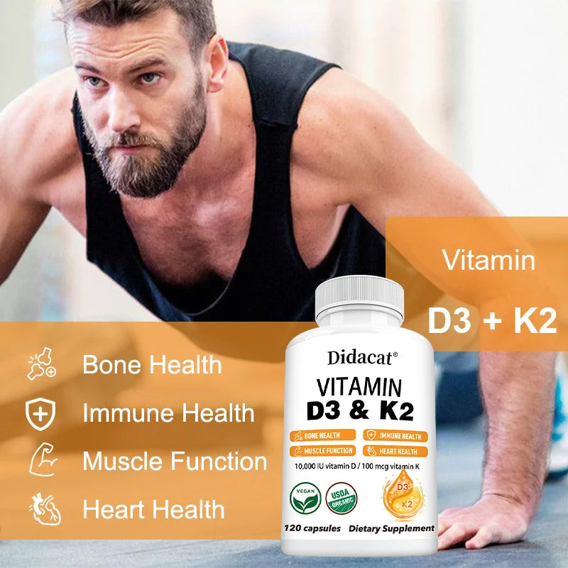 D3 & K2 Vitamins Supplement - Supports Heart, Bone, Muscle, Immune & Joint Health, 10,000 IU Vitamin D & 100mcg Vitamin K