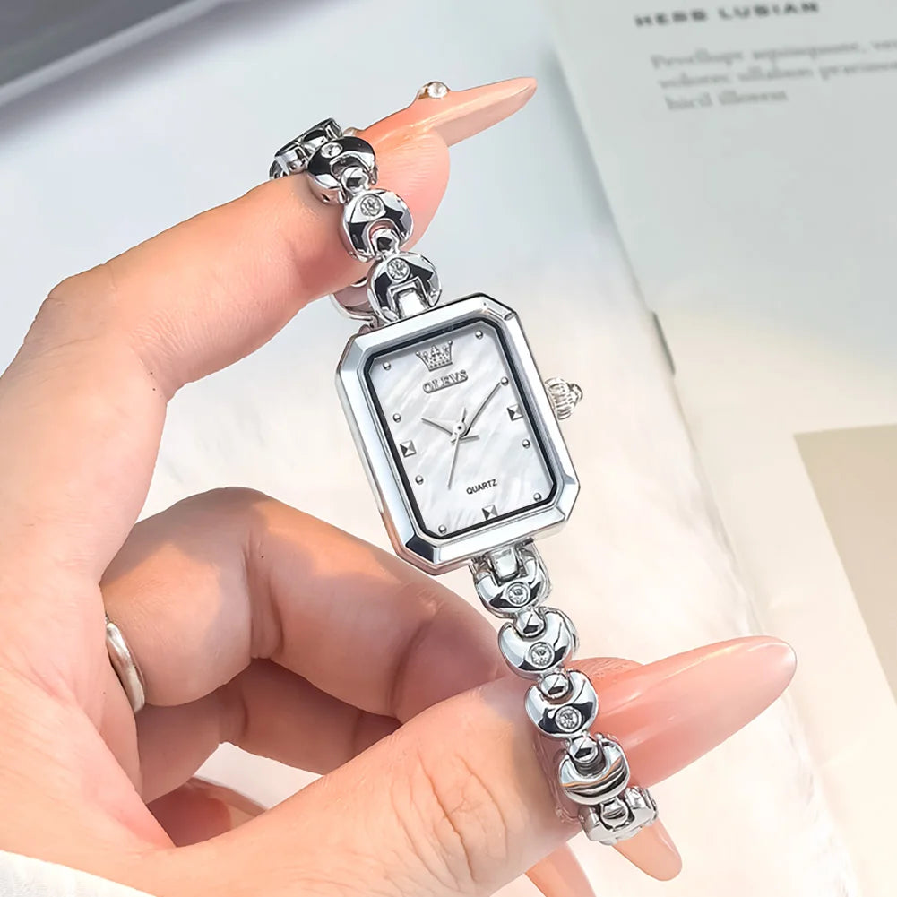 OLEVS 3665 Woman Watches Original Elegant Fashion Square Quartz Watch Chain Bracelet Ladies Watch Bracelet Gifts New Reloj Mujer