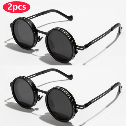 Brand Polarized Round Sunglasses ND9 Adjustable Dimming Sun Glasses Men Women Retro Punk Men's Eyeglasses Outdoor Shades UV400 2pcs z04a