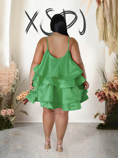 Elegant Chic Large Women Dresses Satin Summer Sexy Party Dress Strap Sleeveless Loose Plus Size Dresses Wholesale Dropshipping