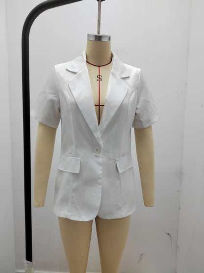 Summer women's temperament, fashionable and loose fitting small suit, European and American solid color suit collar, short sleev